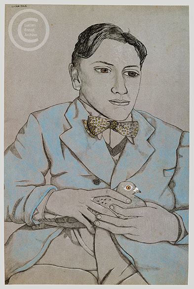 Lucian Freud 'Boy with a Pigeon' 1944 Conte and Crayon on paper 50cmx33cm