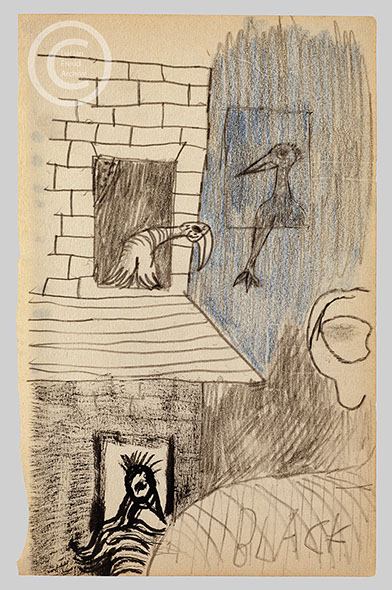 Lucian Freud 'Drawing for 'Man with Feather (Self Portrait)' c1943 Ink and Crayon on Paper 17.8cmx11.5cm