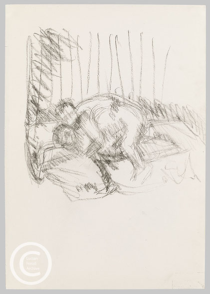 Lucian Freud 'Drawing of Francis Bacon's 'Two Figures'' c1998 Charcoal on paper 41cmx29cm