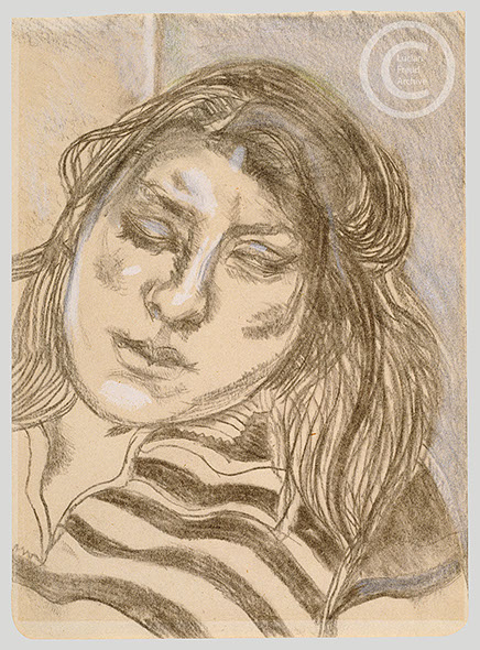 Lucian Freud 'Drawing of Ib' c1989 Charcoal and Crayon on Paper 19cmx14cm