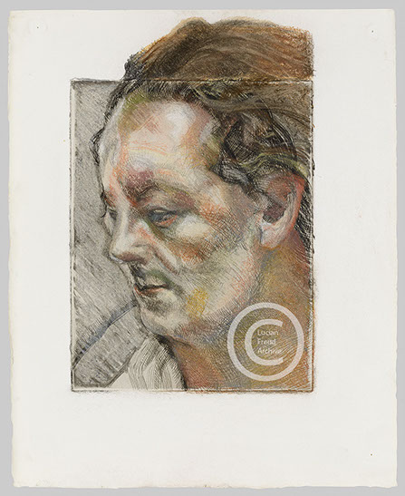 Lucian Freud "Head of a Man" 1989 Pastel drawing over Etching (2 proofs) 35cmx26cm