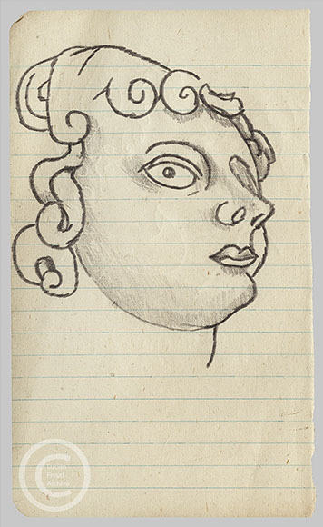 Lucian Freud 'Head of a Statue' 1944 Pencil on Paper 16.5cmx9cm