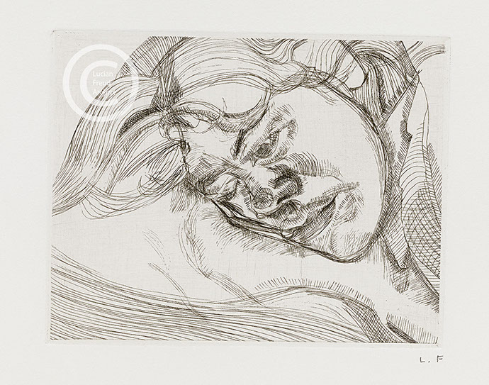 Lucian Freud "Head on a Pillow" 1982 Etching (ed of 14) 10.2cmx12.7cm