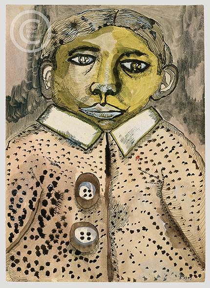 Lucian Freud 'Man in a Spotted Jacket' 1942 Ink and Watercolour on paper 26cmx18.4cm