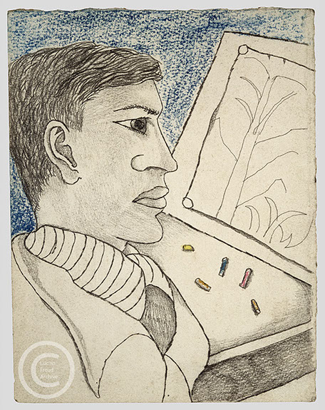 Lucian Freud 'Man with Coloured Crayons' 1944 Charcoal and Crayon on paper 22.9cmx16.2cm