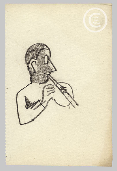 Lucian Freud 'Musician at the Wigmore Hall (2)' 1940's Crayon on paper 13.5cmx8cm