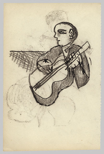 Lucian Freud 'Musician at the Wigmore Hall' 1940's Crayon on paper 13.5cmx8cm