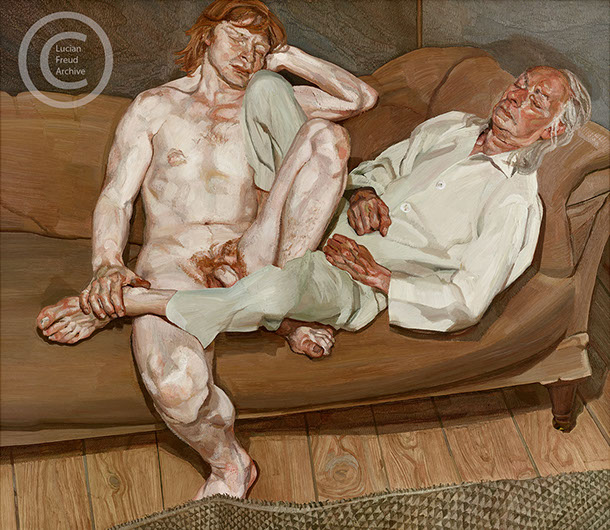 Lucian Freud "Naked Man with His Friend"&nbsp; 1979-1980&nbsp;&nbsp; Oil on Canvas&nbsp; 90.2cm x 105.5cm