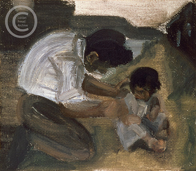 Lucian Freud "On the Towpath with Bella" 1961 Oil on Canvas 17.8cm x 20cm