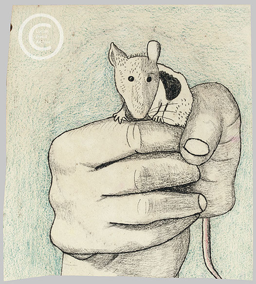 Lucian Freud 'Pet Mouse' c1944 Pencil and Crayon on paper 8.9cmx7cm