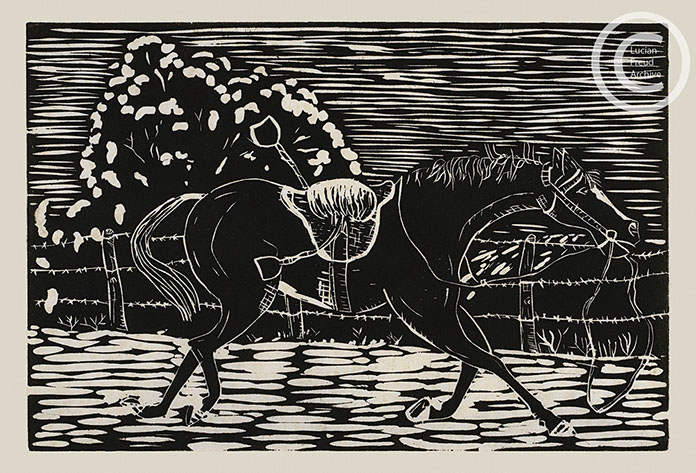 Lucian Freud "Runaway Horse" 1936 Linocut 19.7cmx29.8cm