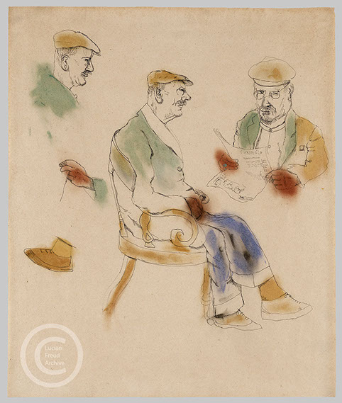 Lucian Freud "Seated Man' 1941 Ink and Watercolour on paper 40cmx48cm