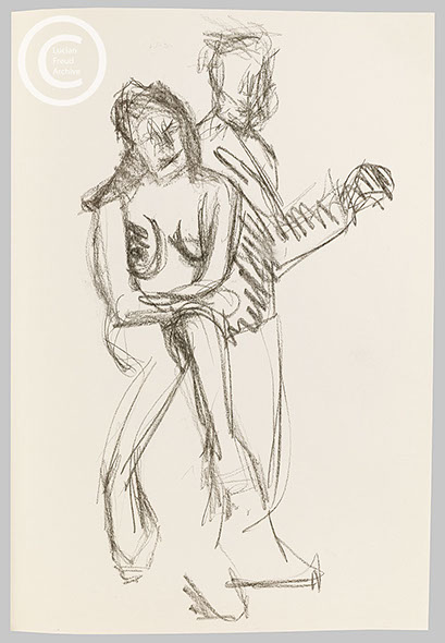 Lucian Freud 'Self Portrait with Model (llll) c2001 Charcoal on Paper 41cm x 28.5cm