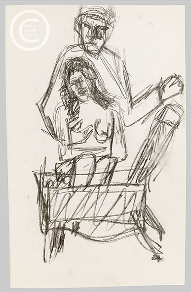 Lucian Freud 'Self Portrait with Model' c2001 Charcoal on paper 41cm x 26cm