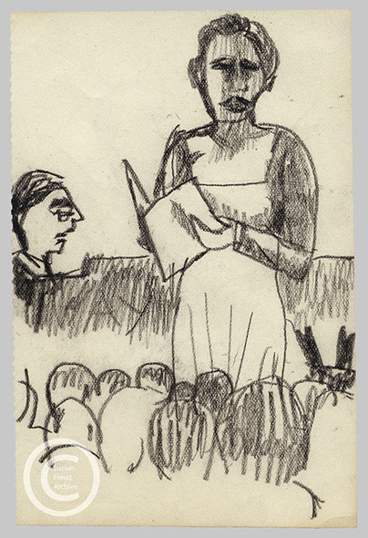 Lucian Freud 'Singer at The Wigmore Hall' 1940's Crayon on Paper 13.5cmx8cm