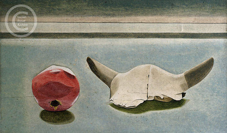 Lucian freud "Still Life with Horns"&nbsp; 1946-1947&nbsp;&nbsp; Oil on Panel&nbsp; 15.2cm x 25.4cm