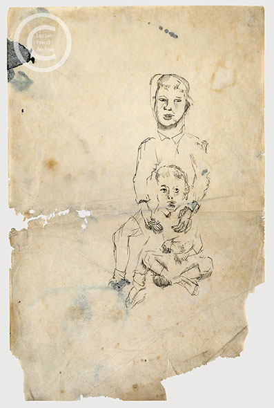 Lucian Freud 'Two Boys, one sitting cross legged' 1941 Ink on paper 37.5cmx24cm