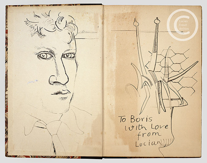 Lucian Freud 'Untitled Drawings (Head and Plant)' 1948 Ink on Book