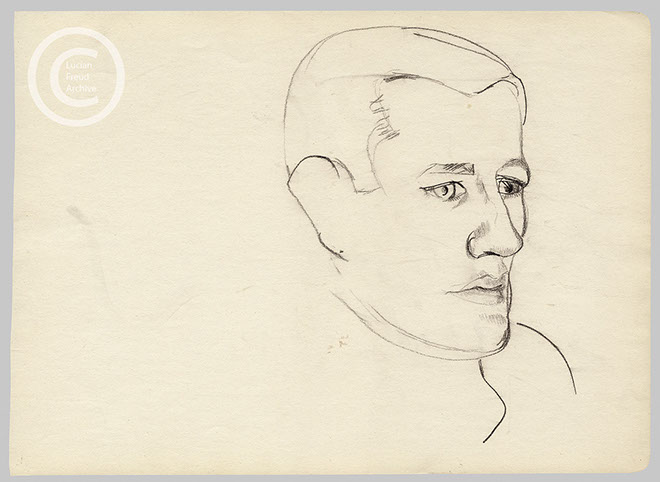Lucian Freud 'Waldemar Hansen' 1940's Conte on paper 25.5cmx35.5cm