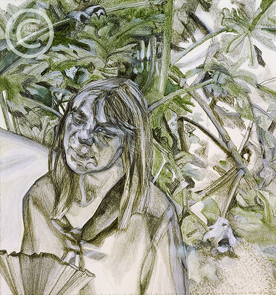 Lucian freud Woman with Geraniumfrom large Interior (W11) after Watteau' 1983 Charcoal,Turpentine and Pastel on Paper 36.2cmx33.7cm